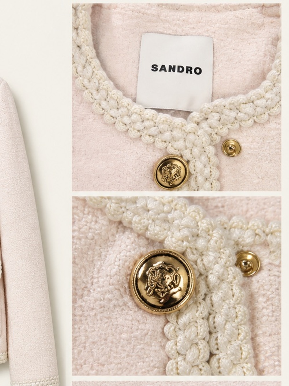 Sandro Boucle Tweed Jacket in Blush Pink - Picture 2 of 2
